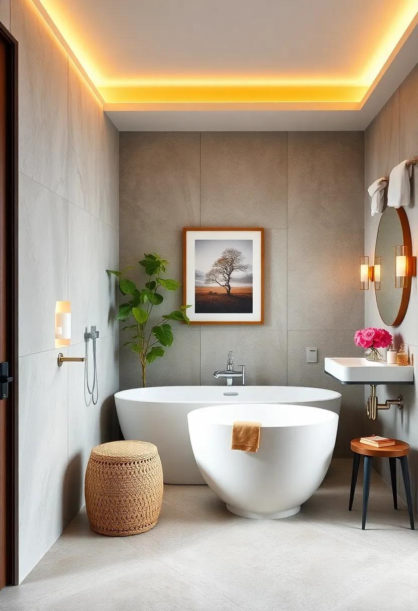 Display curated artwork or framed prints to make the bathroom feel personalized and inviting