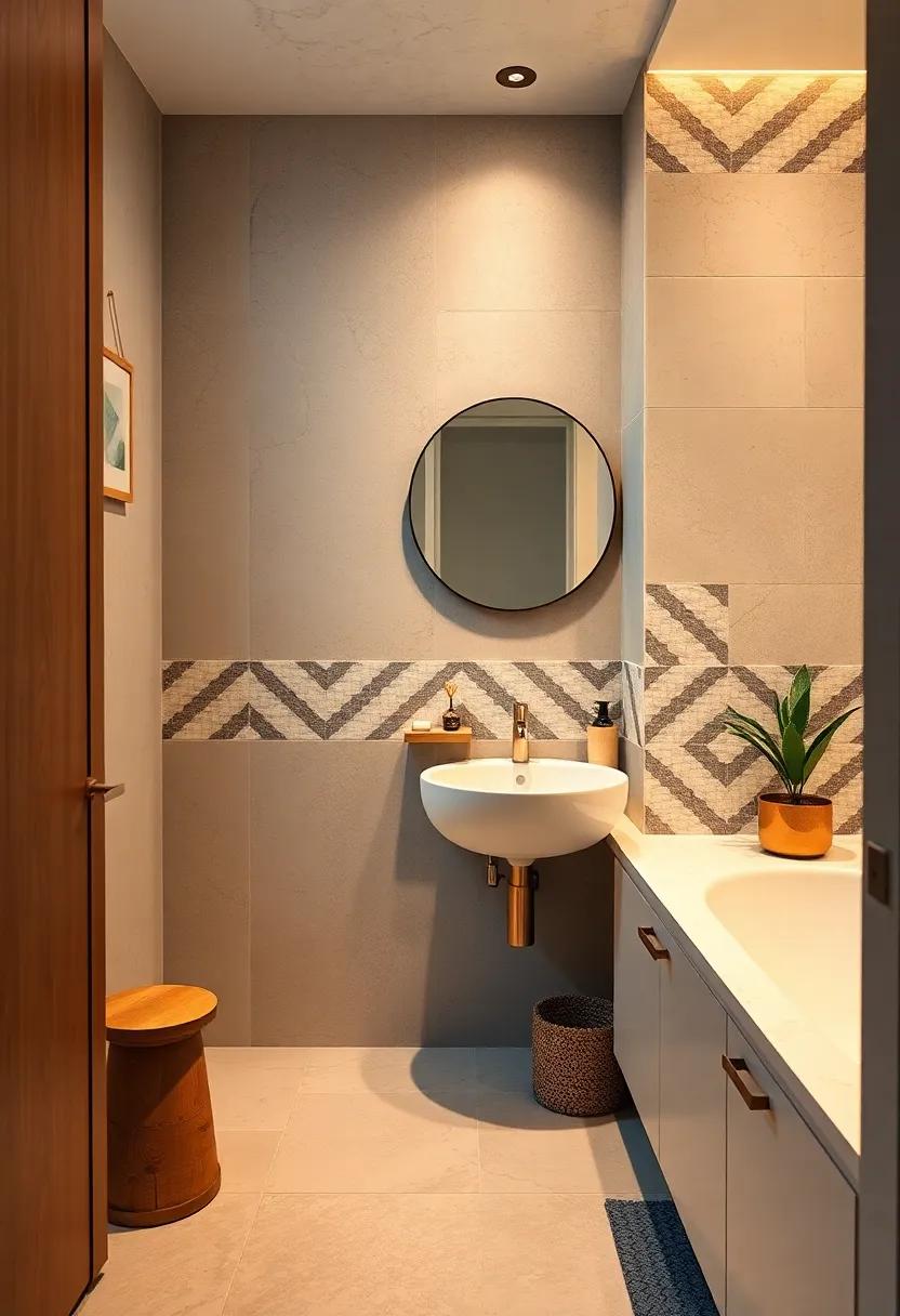 Use patterned or textured tiles as‌ a backsplash to create a focal point behind the sink