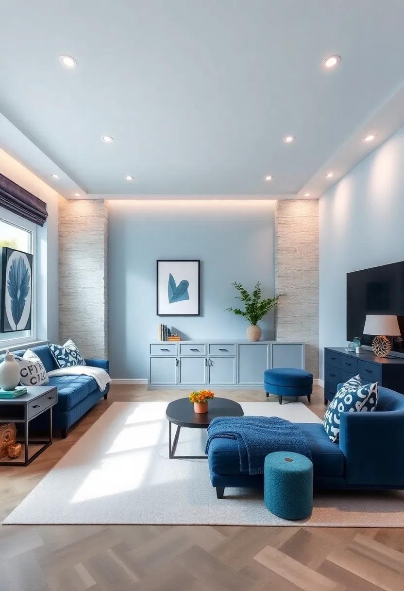 soft Sky Walls with Bold Navy Accents:‌ Create a serene backdrop with light blue walls complemented by navy blue furniture and accessories for⁤ a balanced, ⁤youthful vibe