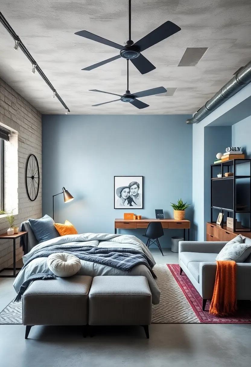 Light Blue and Gray Industrial Mix: Blend soft blue walls⁤ with industrial ⁢metal fixtures⁤ and gray⁤ textiles for an⁢ edgy yet soothing look