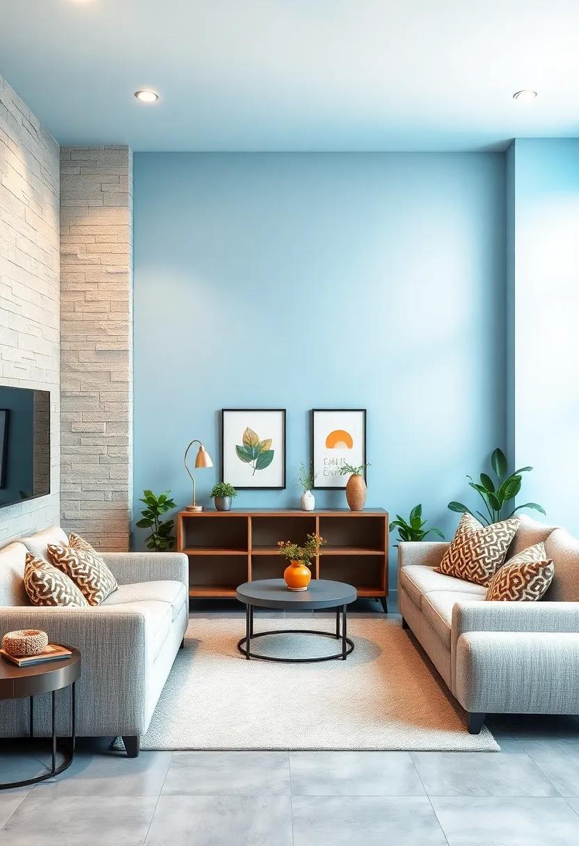Ombre Light Blue Wall⁤ Paint: Transition from a ⁣pale⁢ blue at the ceiling to a deeper light ⁢blue near the floor to ​create an artistic and ⁢relaxing ‍effect