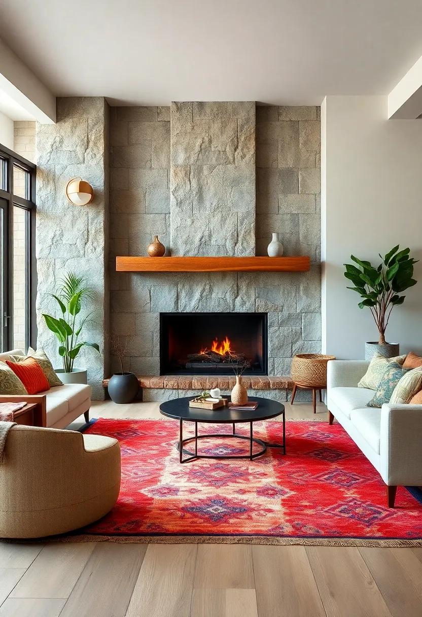 Place a colorful kilim rug ‍near a traditional wood-burning ​fireplace to add⁣ vibrant ⁢character
