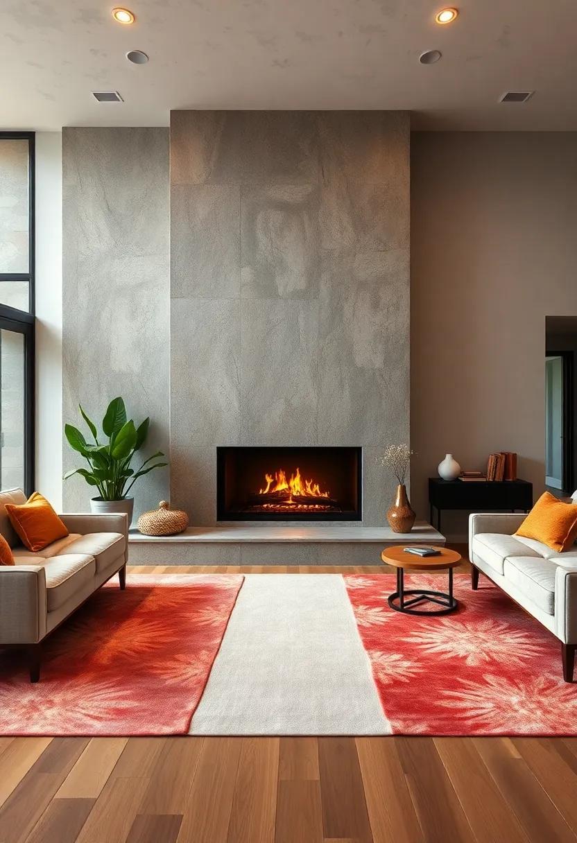 Highlight a​ double-sided fireplace with⁢ twin‍ area rugs on each side for a balanced, warm ambiance
