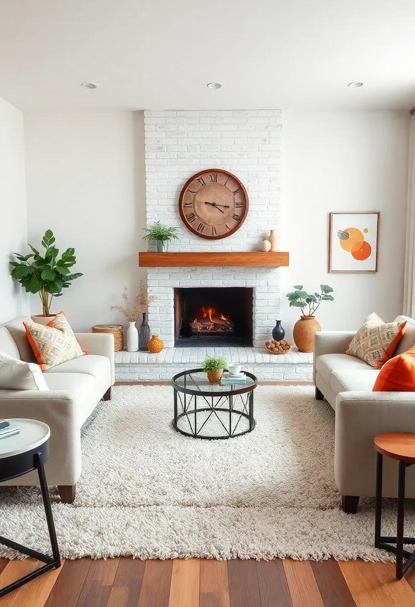 Use a neutral shag rug in front of a whitewashed brick fireplace ‌for ⁤a soft,inviting feel