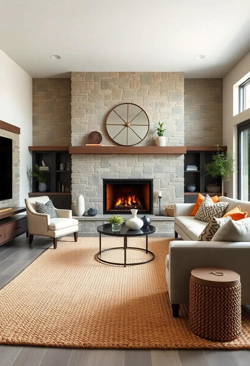 Combine a braided⁣ jute rug with⁣ a rustic farmhouse fireplace to⁤ enhance natural textures
