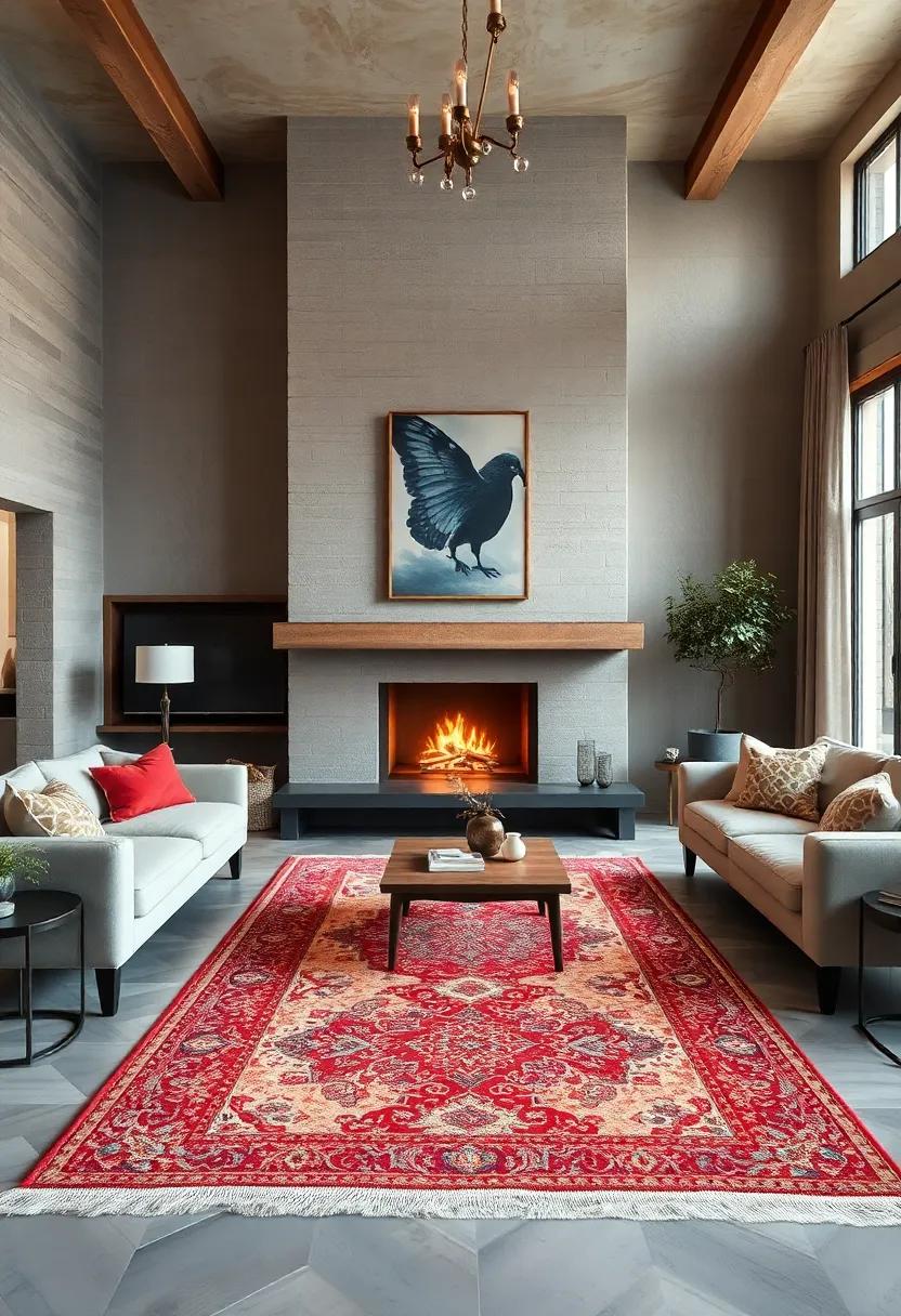 Set a Persian runner rug⁤ through an open plan living room with a central ⁤hearth to create flow and warmth