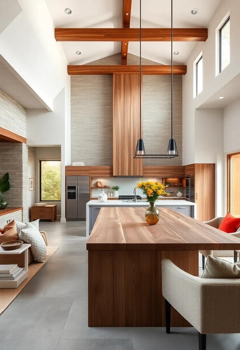 Create Warmth‌ with a rustic Wooden Island Anchoring⁤ Your‍ Open⁤ Plan Living Room and Kitchen