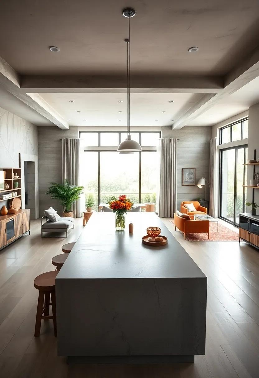 Combine Industrial Chic with a ​Concrete Island Paired with Metal ⁤Accents and Open Shelving