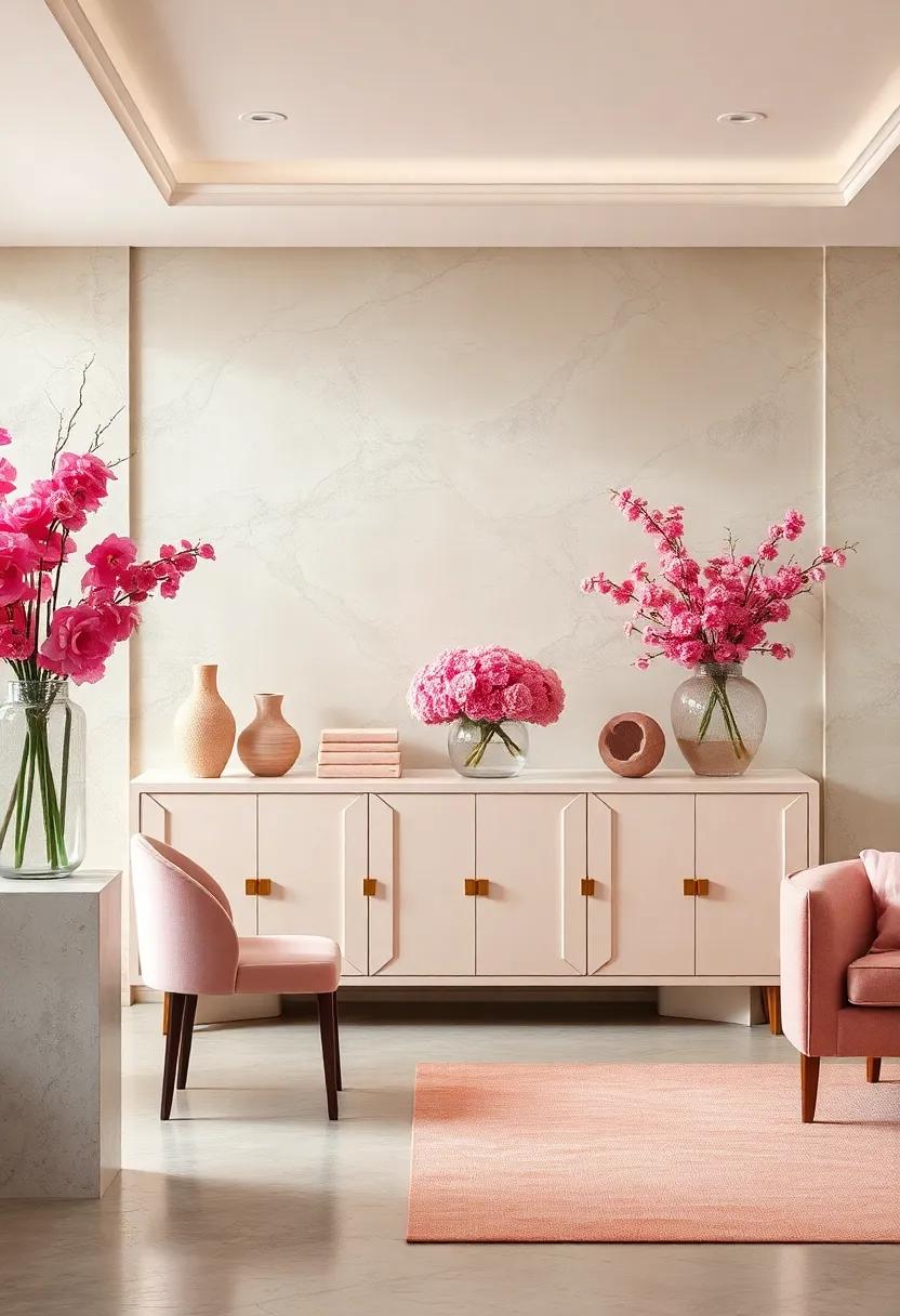 Cream Sideboard with ‍Pink Floral⁣ Arrangements to Add‌ Vibrancy ​and​ Warmth
