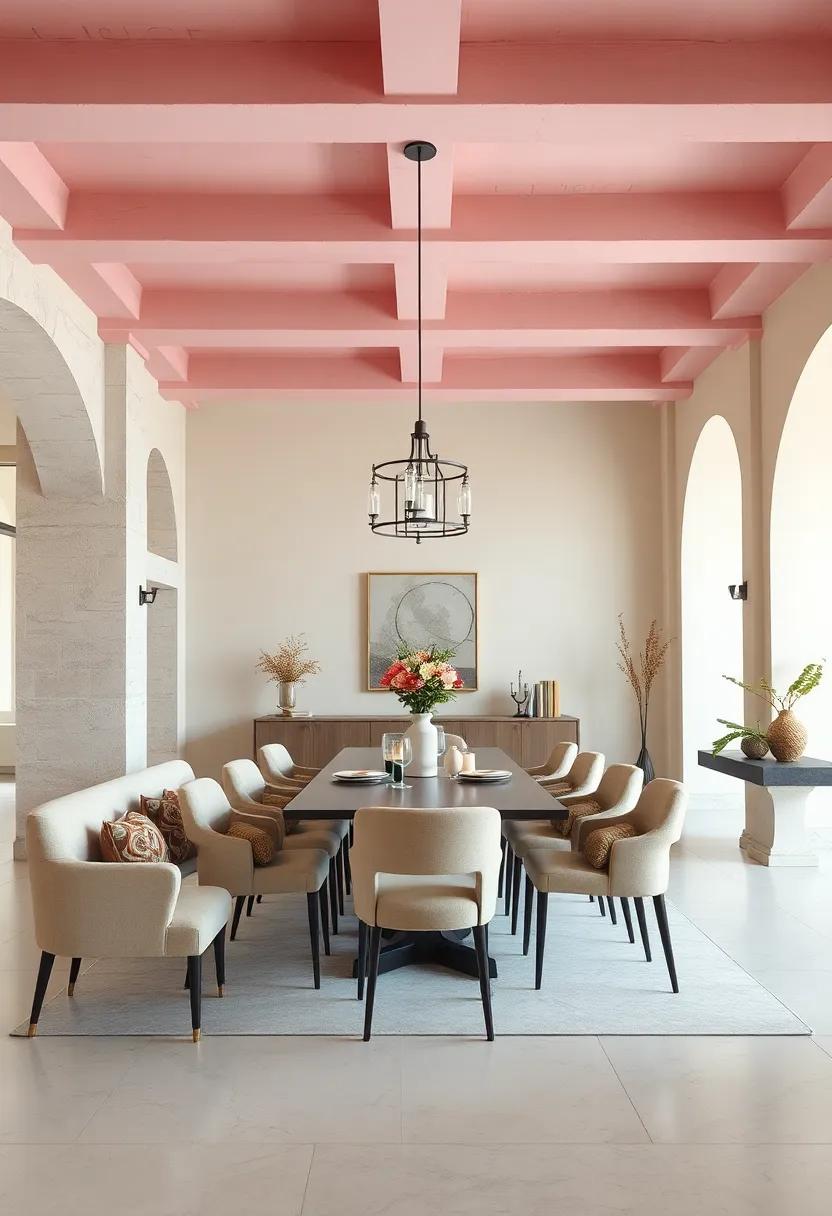 Soft Pink ‌Ceiling Beams Contrasted‍ with Cream⁣ Walls for a Subtle ⁤Rustic​ Touch