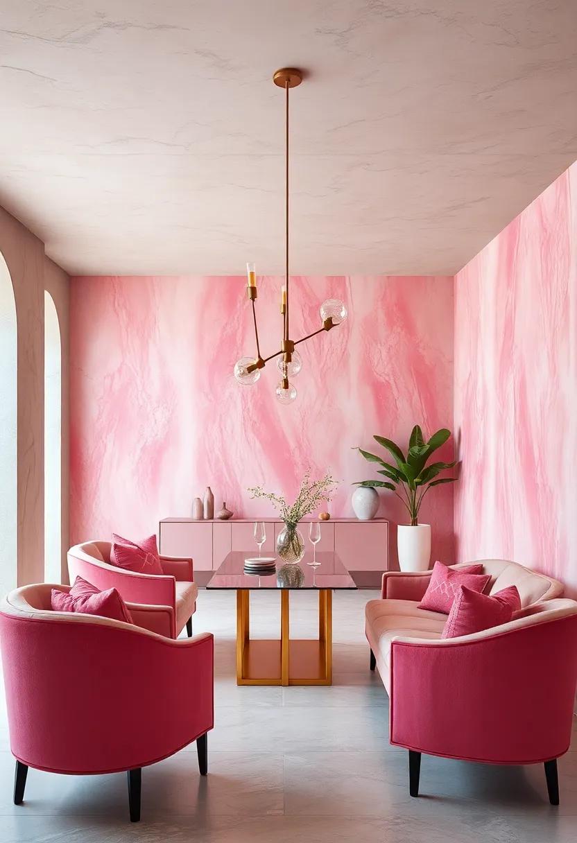 Pink and Cream Ombre‍ Wallpaper as a Stunning ⁣Backdrop to​ Minimalist Furniture
