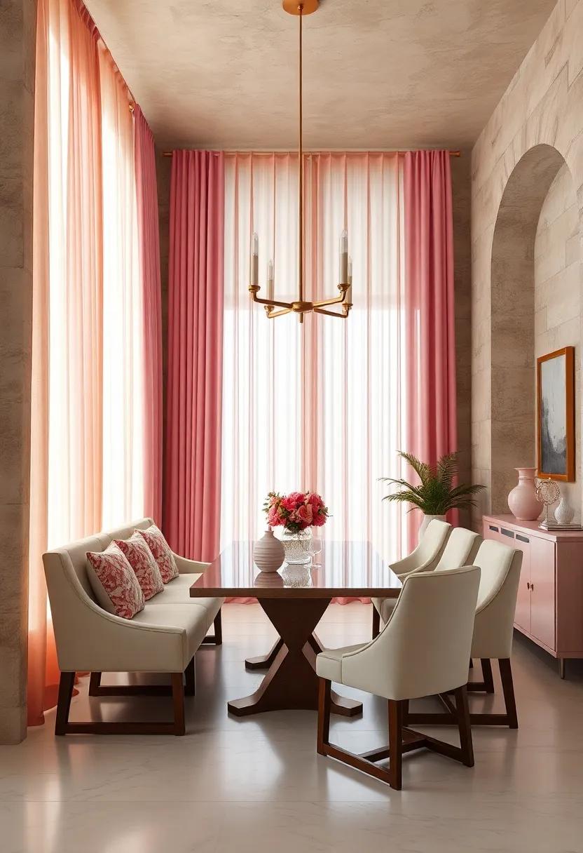 Pink ⁤and Cream Striped Curtains allowing Light to Filter⁣ Through ‍Elegantly