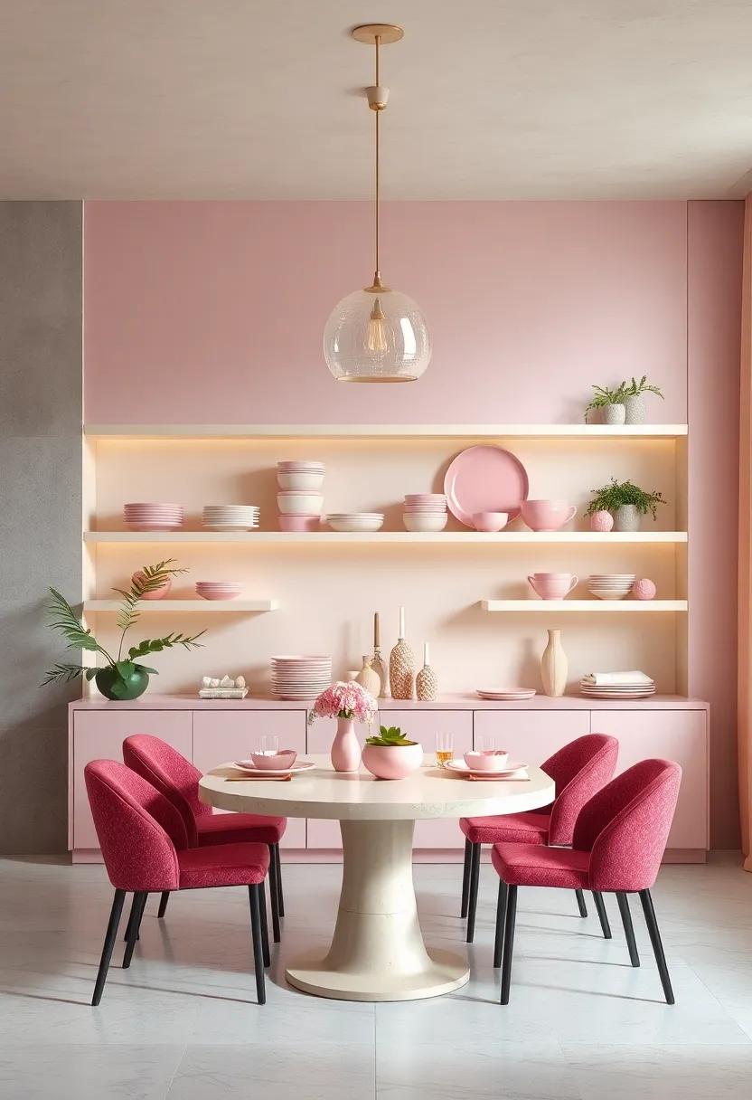 Pink ‍Porcelain Dinnerware Displayed⁤ on Cream ⁤Shelves as Functional⁤ Decor