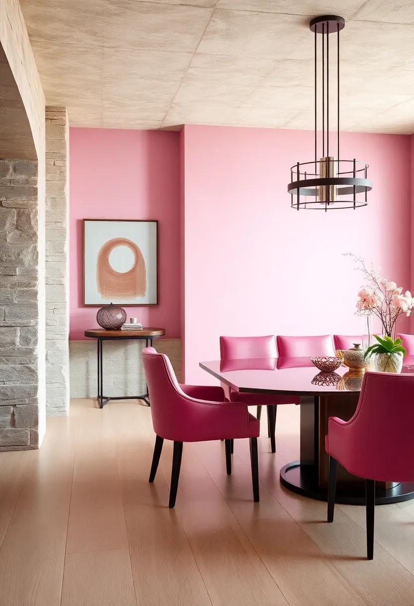 Pink Leather Dining⁢ Chairs Set⁢ Against Cream ⁣Wooden Flooring⁢ for Textural Contrast