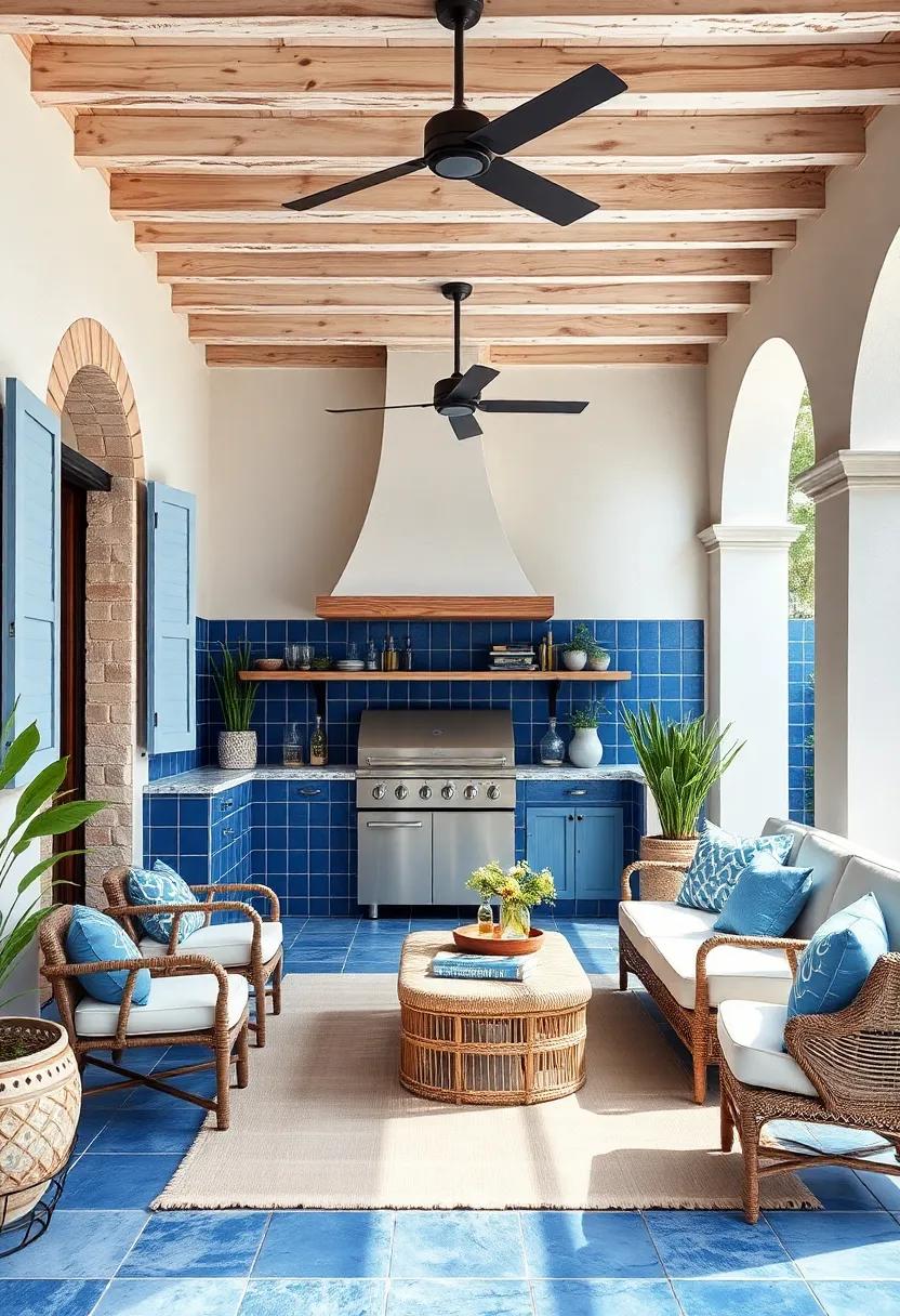 Coastal Blue ​Haven: ⁢Deep blue tiles and shutters mimic the sea, while light wood finishes and linen fabrics bring a relaxed, beachside charm to your backyard cooking space