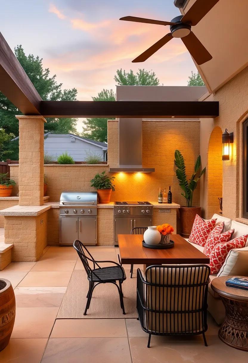 Golden Hour retreat: Warm golden hues in natural ‍stone and wood details capture the essence of Mediterranean sunsets, turning your outdoor kitchen into a cozy ​gathering spot