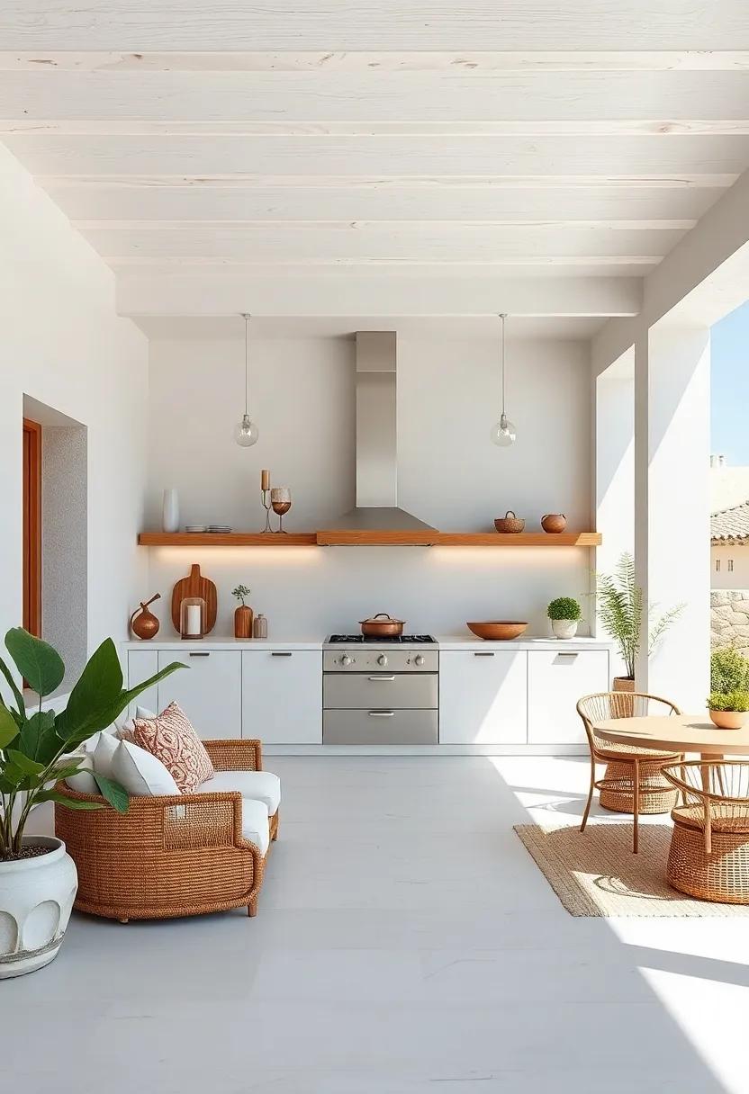 Ibiza​ Style Minimalism: Sleek white surfaces with natural wood elements⁤ and minimalistic design ​provide a modern take ⁤on⁤ Mediterranean outdoor kitchens