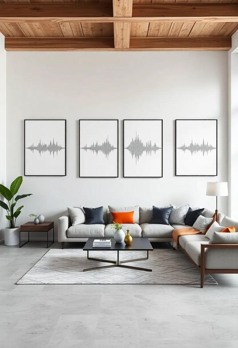 Monochrome Waveforms: artistic sound or frequency‌ wave prints that blend technology with⁢ minimalist design