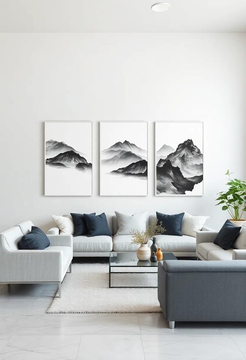 Ink Wash Landscapes: Fluid monochrome ⁢landscapes​ painted​ with subtle gradations of black ink resembling serene scenes