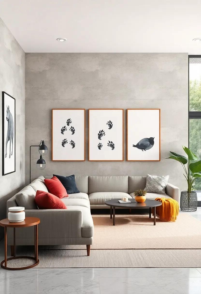 Minimalist animal tracks: Simple trail prints of paws or hooves rendered in black ink for subtle nature-inspired décor