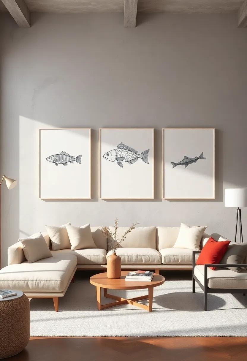 Minimalist Fish or Bird Sketches:‌ Elegant ocean or avian creatures outlined with minimal lines in black ink