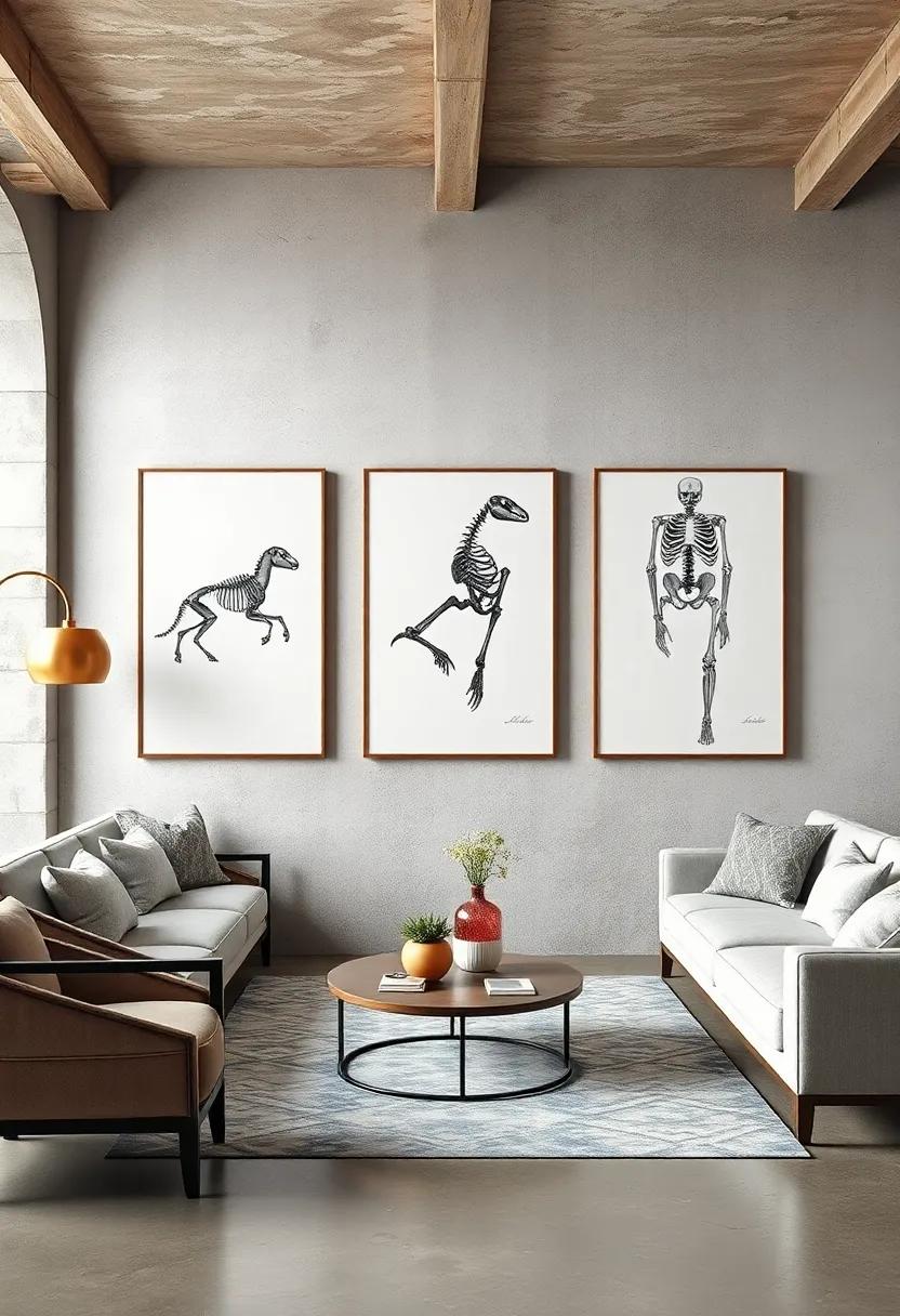 Minimalist Animal ‌Anatomy: Scientific-style sketches of animal skeletal structures rendered in elegant monochrome ink
