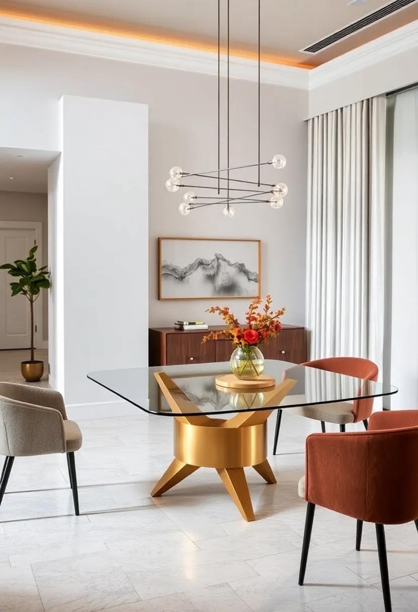 Glass⁤ and Brass Combo Dining⁢ Table – ‍Transparent surfaces and metallic accents add ⁤a touch of⁣ elegance ‍without overwhelming‍ the⁣ space