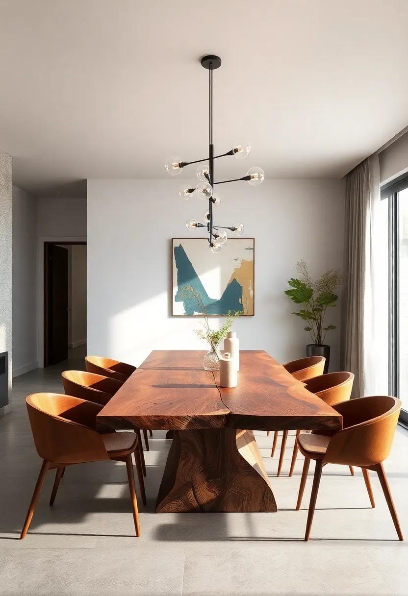Live Edge Walnut Table –⁣ organic shapes and rich wood grains bring ⁤a ⁤rustic yet modern feel​ to ⁣your dining room