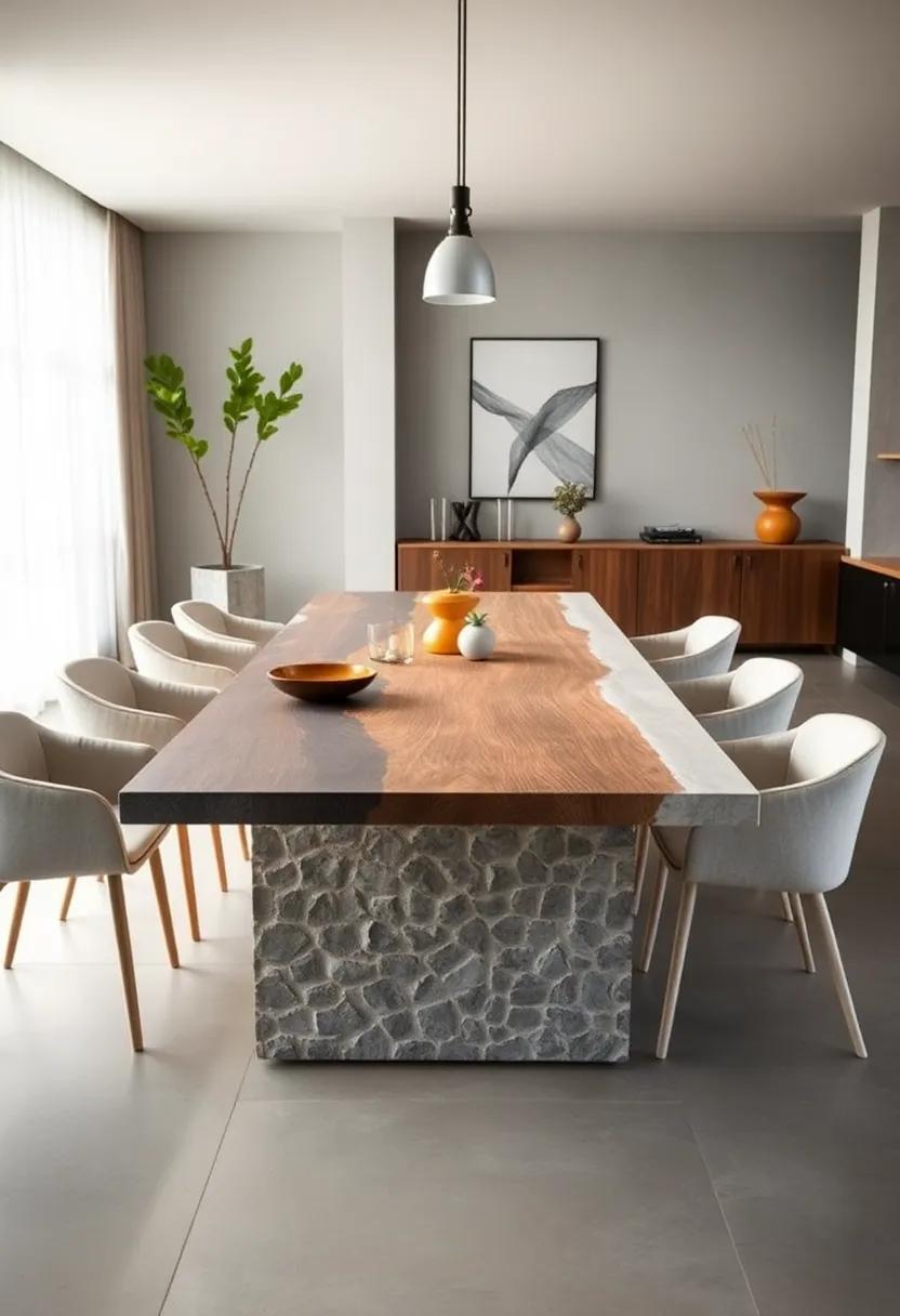 Textured concrete‍ and ‍Wood Hybrid table⁣ – Raw meets ⁢refined in⁢ this statement-making⁢ design