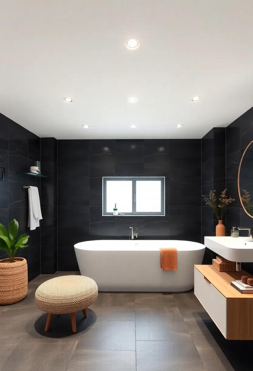Matte Black⁢ Slate Tiles for Dramatic Contrast and Depth