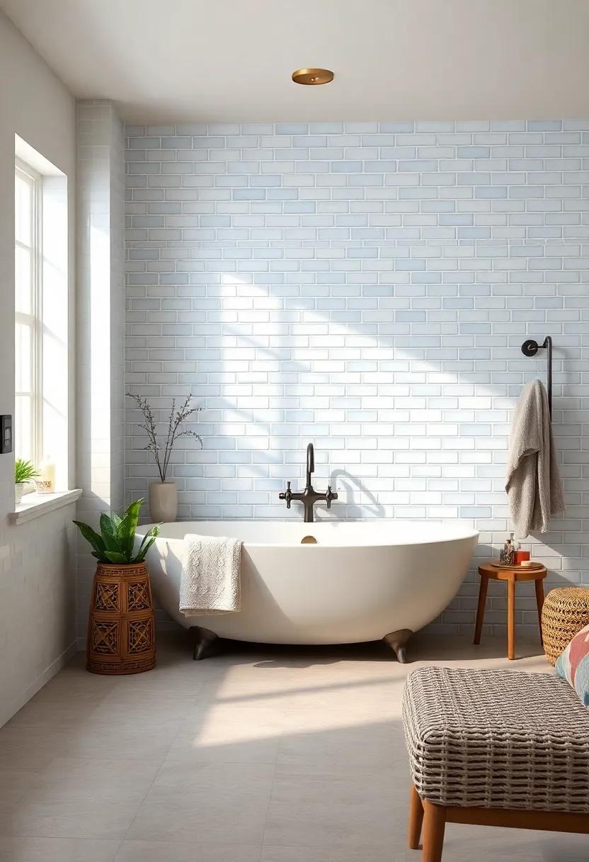 Soft Blue⁣ subway Tiles Paired with Crisp White⁤ Grout