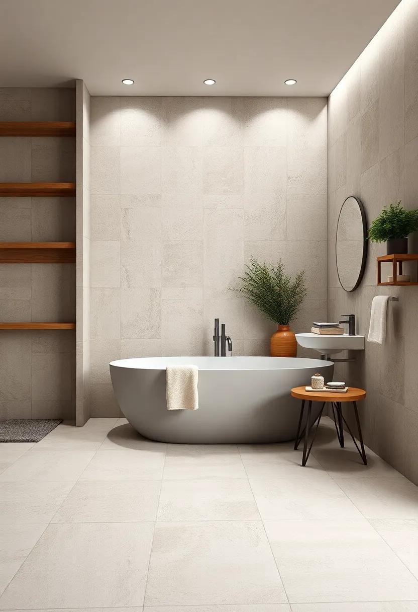Patterned ‍Cement-Look ⁣Tiles in Muted Earthy Colors