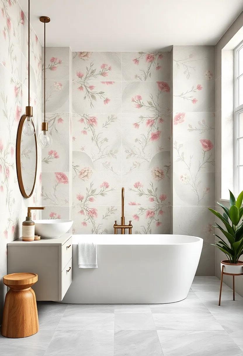 Hand-Painted Floral ‌motif Tiles in soft ⁣Pastel Hues