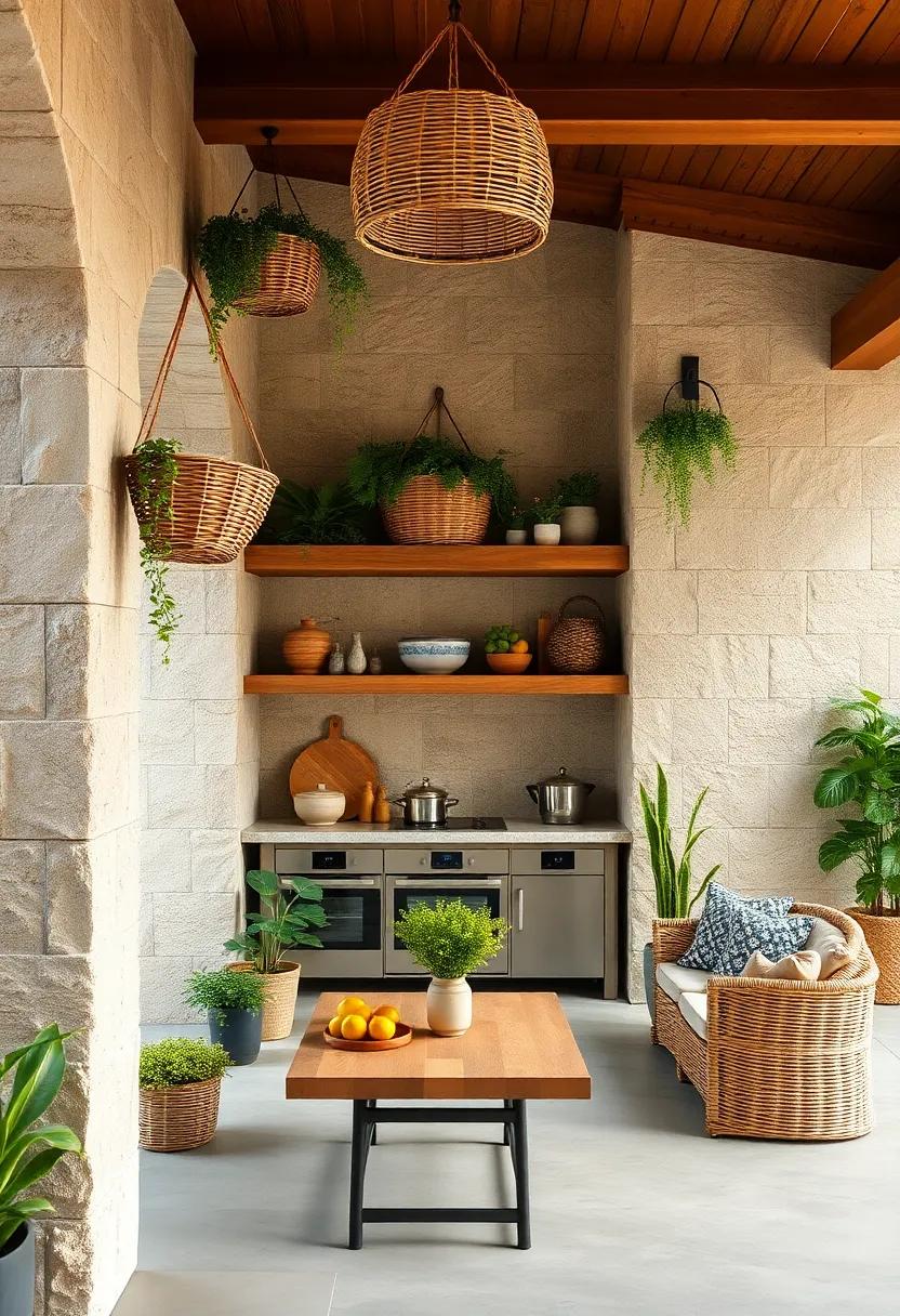 Hanging Wicker Baskets⁢ Shelf – Incorporate ⁤wicker baskets as shelves or⁤ storage units for a rustic, cozy feel perfect for holding ‍produce‍ or kitchen tools