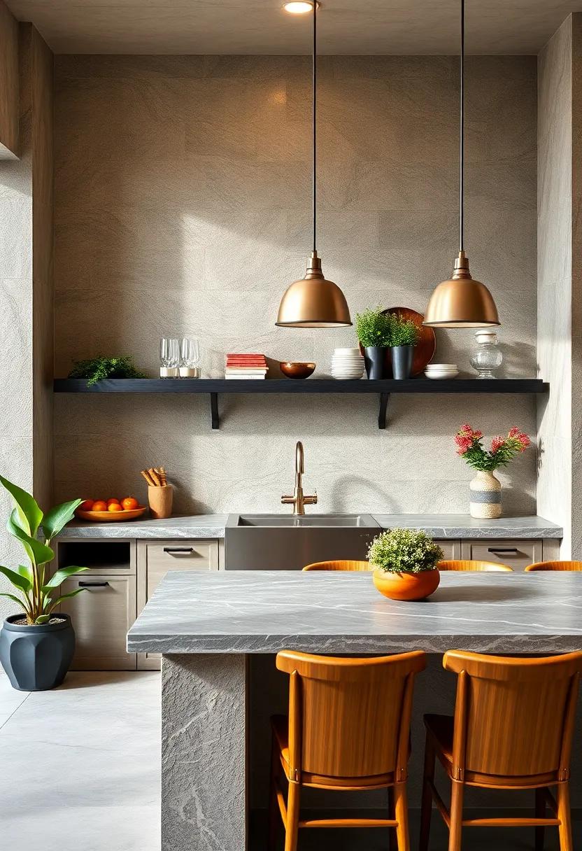 Slate Slab ⁤Shelves –​ Durable and ⁣chic, slate shelves⁣ offer a‌ dark, sophisticated surface that pairs beautifully with stone or wooden outdoor kitchens