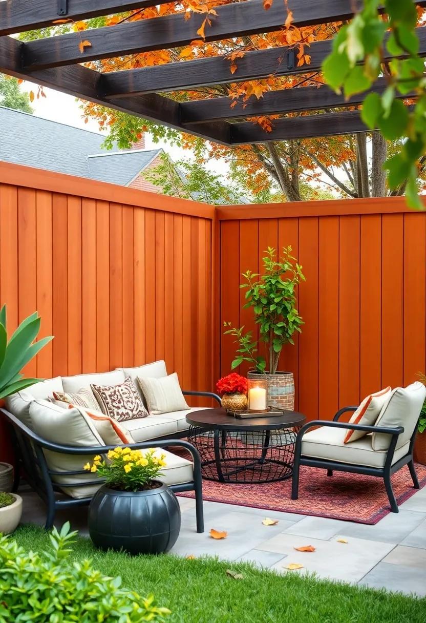 Autumn Earth Tones: ‍Capture the cozy essence of‍ fall⁣ by painting⁣ your fence in rich hues of burnt orange, deep burgundy, and‌ warm browns that blend beautifully with​ falling leaves