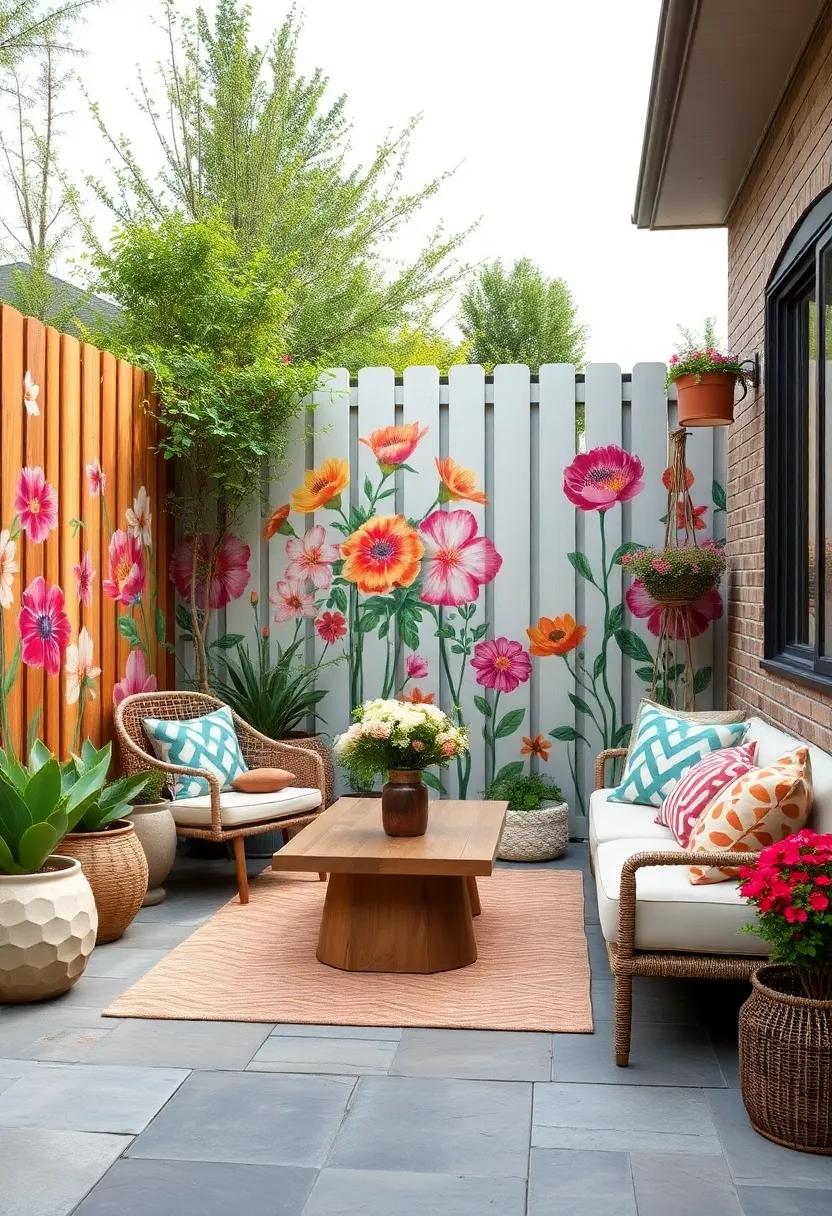Floral Motifs for Spring: Add hand-painted floral patterns in vivid spring colors,‌ turning your fence into a blooming garden wall