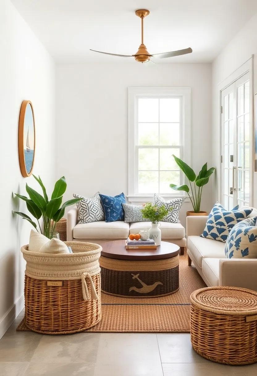 Use⁣ nautical-themed storage baskets to keep clutter organized ⁤and add coastal charm