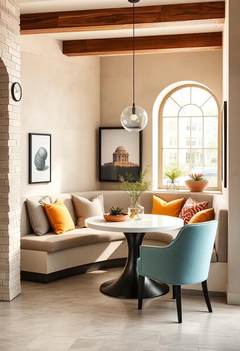 Built-In Banquette Seating: Custom benches with storage underneath that snugly fit into corners or along walls for a cozy and efficient dining nook
