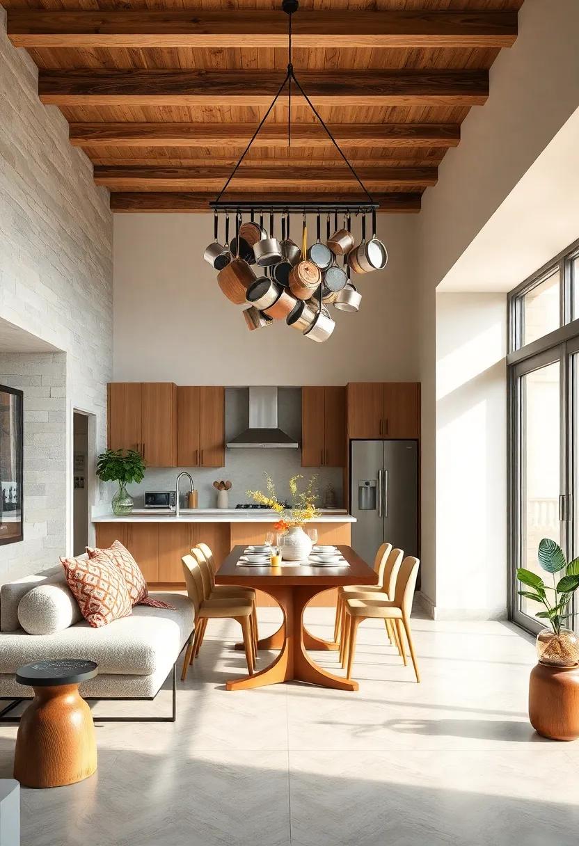 Vertical Pot Rack Over Dining Area: Hanging storage that clears countertops and cabinets, ⁤optimizing kitchen-to-dining flow