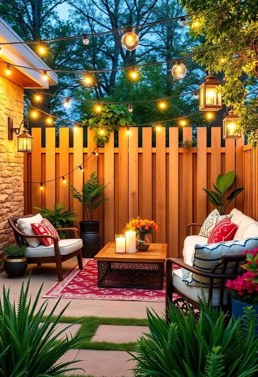 Hang​ Lanterns or string Lights: Illuminate your fence with warm, ambient lighting, perfect for evening gatherings