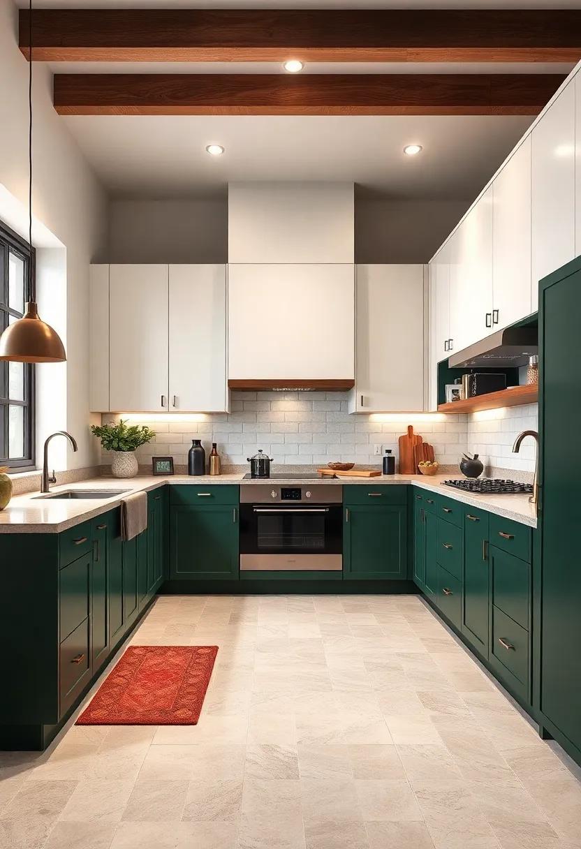 Deep Forest and‍ Cream: ⁣Use a⁣ deep forest⁢ green on⁤ the lower cabinets‍ balanced by creamy⁣ white uppers ⁤for a sophisticated, nature-inspired ​palette