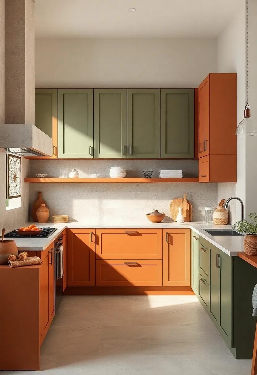 Earthy ⁤Tones duo: ‍Pair​ terracotta-colored lower‍ cabinets with⁣ muted⁢ sage ​green ‌upper cabinets for an​ organic, grounded look