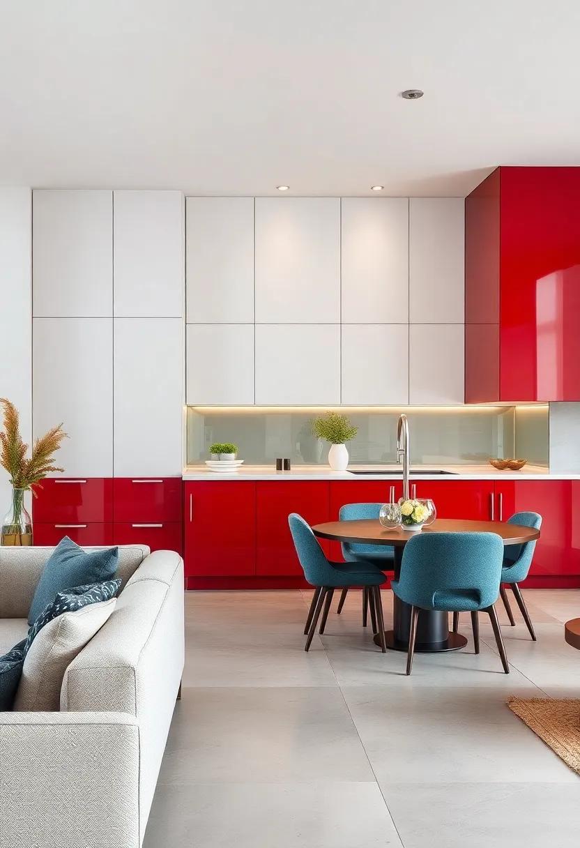High-Gloss Drama: Mix high-gloss ‍red lower cabinets ⁣with ⁢simple ⁢white uppers to create⁢ a bold, ​contemporary ⁢statement