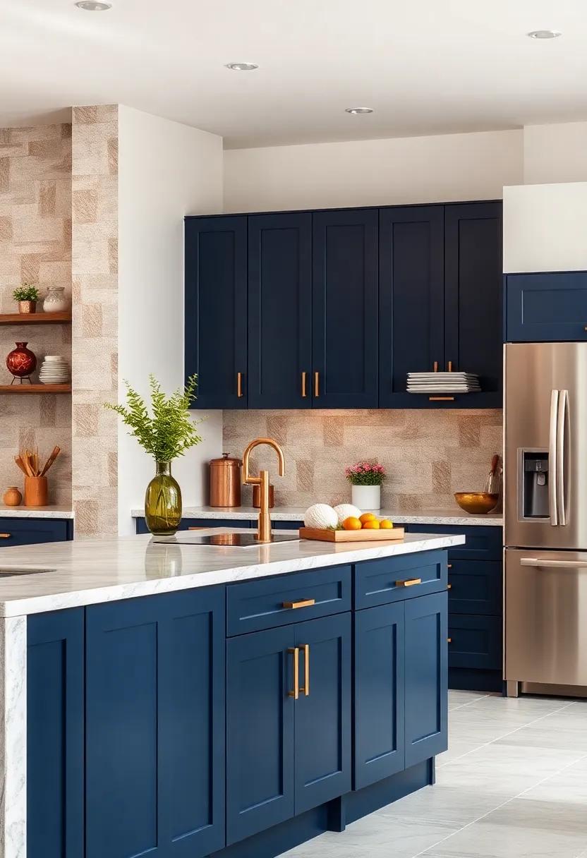 Metallic Touch: Mix matte navy upper⁢ cabinets ⁣with lower⁢ cabinets featuring metallic ⁢bronze ⁢handles or accents for a luxe ‍vibe