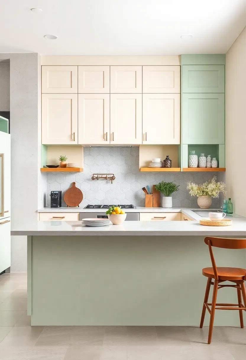 Pastel⁤ Pop: Pair pastel mint green upper⁢ cabinets ‌with cream-colored lowers to‍ achieve a ⁣fresh ‍and‍ airy ​feel