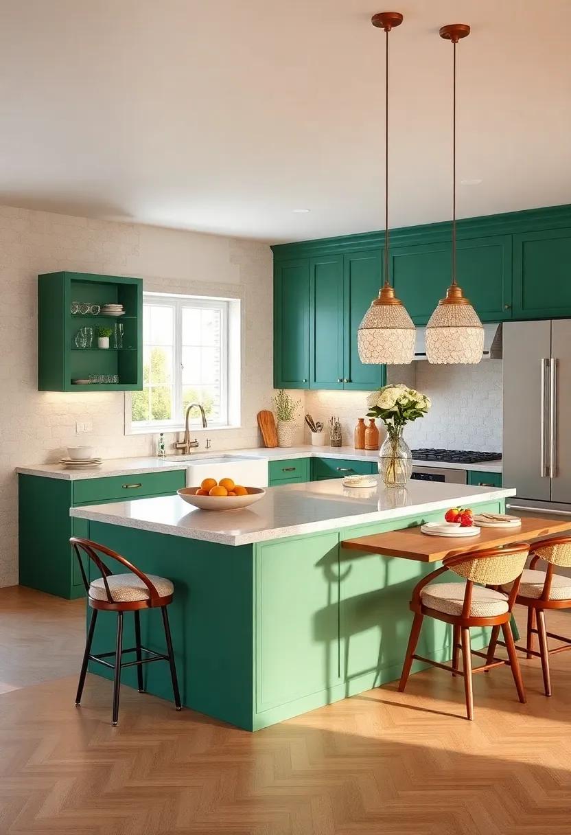 Two-Tone Island: Highlight ‍your‍ kitchen island with⁣ a contrasting color, such as emerald green, set against neutral perimeter⁢ cabinets