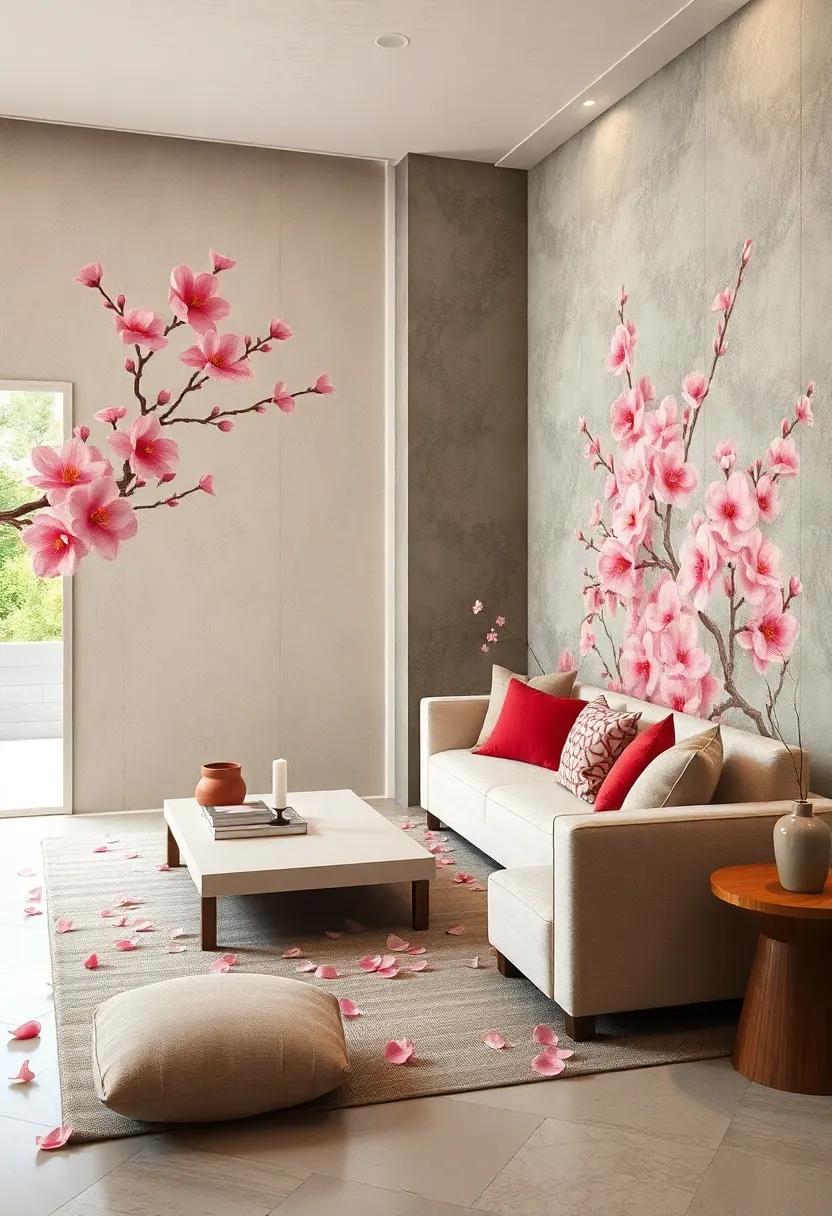 Japanese Cherry Blossoms – Soft pink sakura petals gracefully scattered, symbolizing fleeting beauty with ‍an East Asian influence