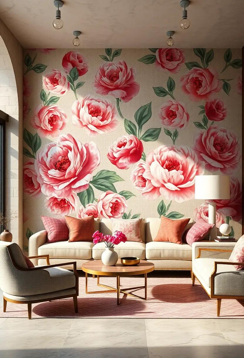 Romantic Peonies – Large, ​soft peony blossoms with layered ⁢petals that add an elegant and timeless air to‍ fabrics and wallpaper