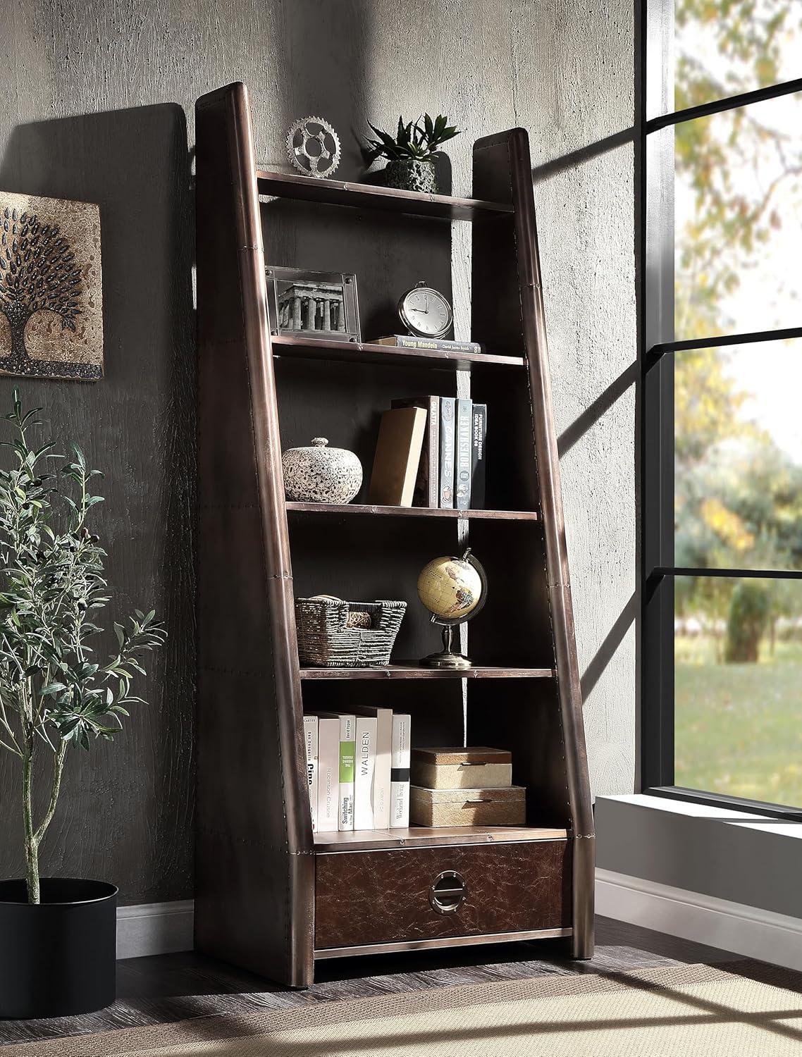 Exploring the Bronze Aluminium Morrocco Leather Bookcase Together